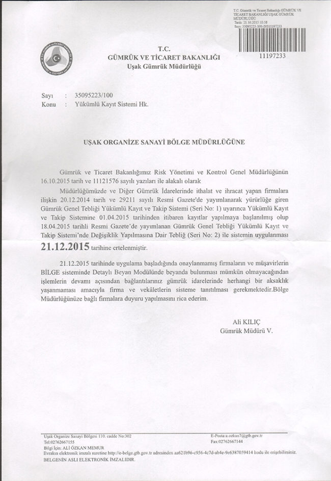 Yukumlu kayit sistemi hk.